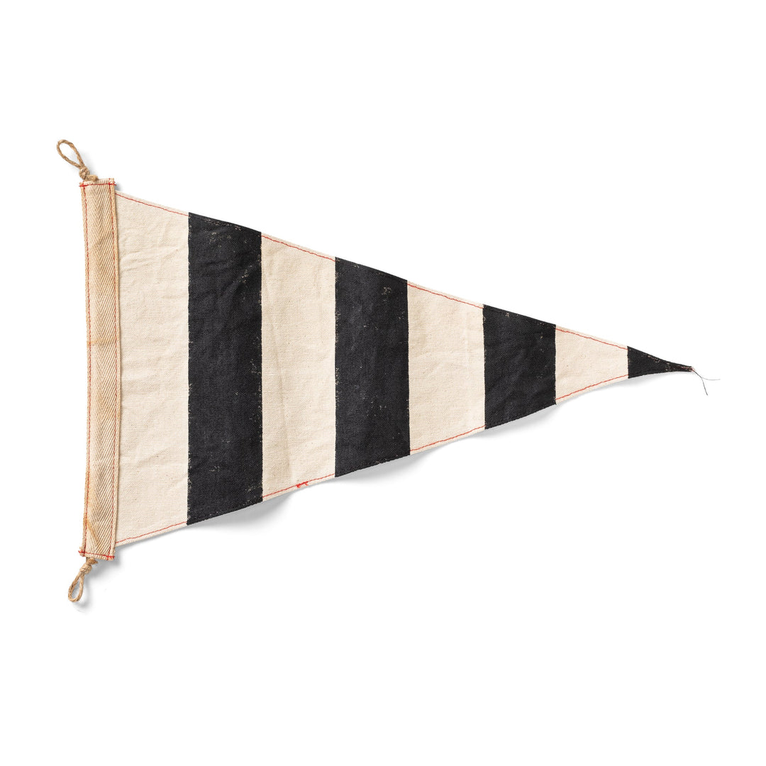 Black and beige striped triangle flag on a white background