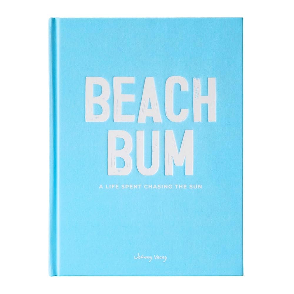 Light blue book with 'BEACH BUM' text on a white background