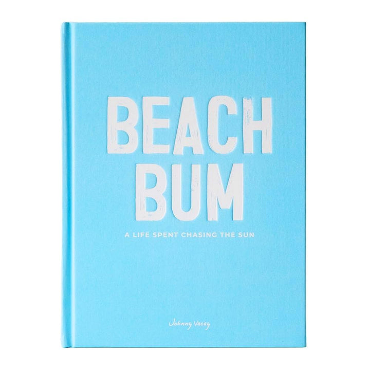 Light blue book with 'BEACH BUM' text on a white background