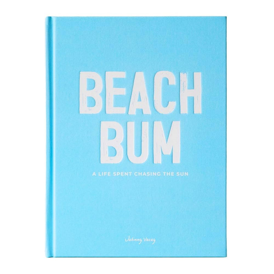 Light blue book with 'BEACH BUM' text on a white background