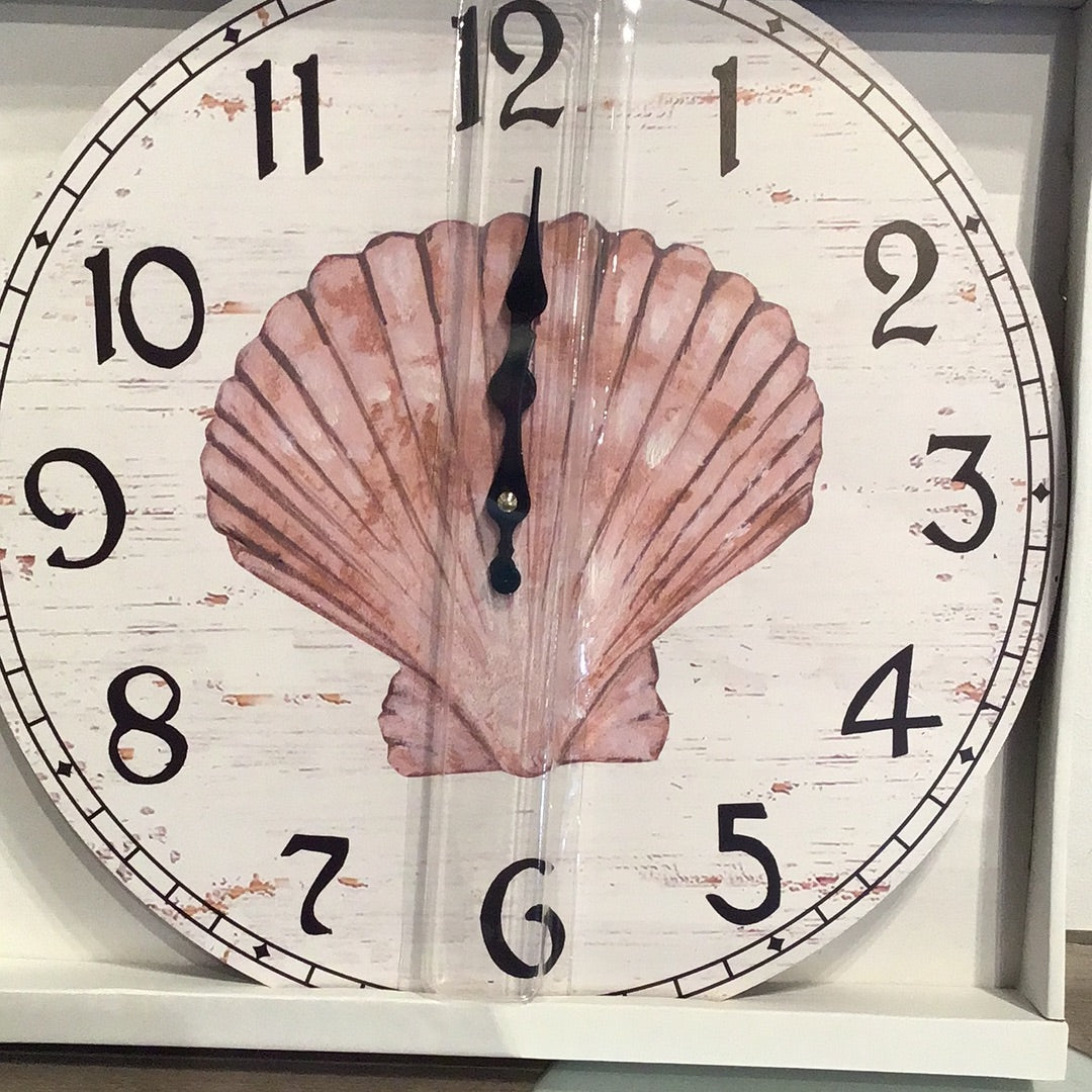 Clock with Pink Shell Distressed Wood