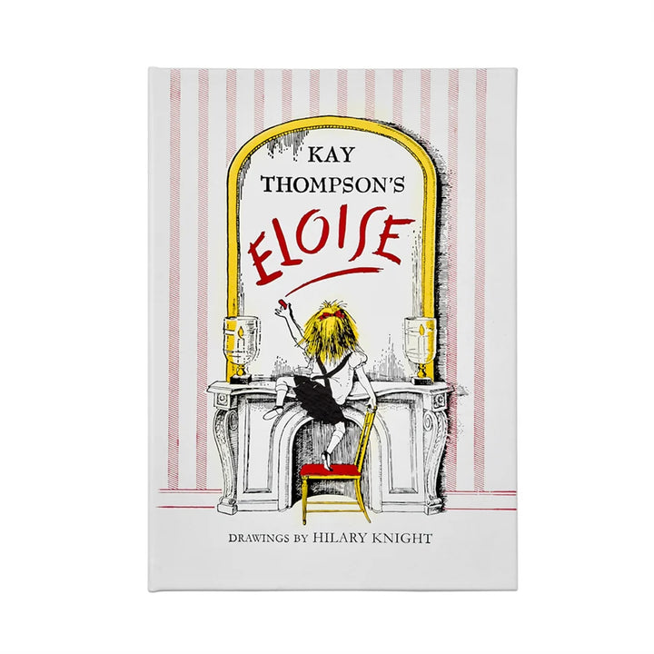 Book cover of 'Eloise' by Kay Thompson with a stylized illustration of a character on a pedestal.