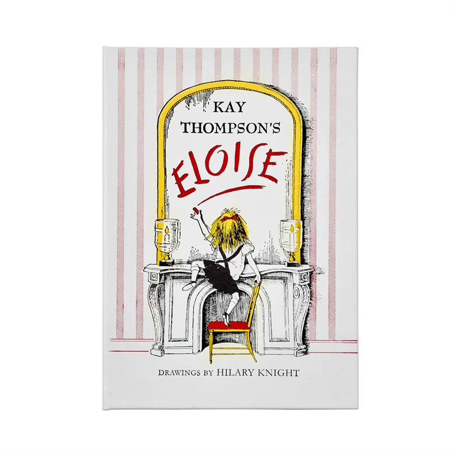 Book cover of 'Eloise' by Kay Thompson with a stylized illustration of a character on a pedestal.