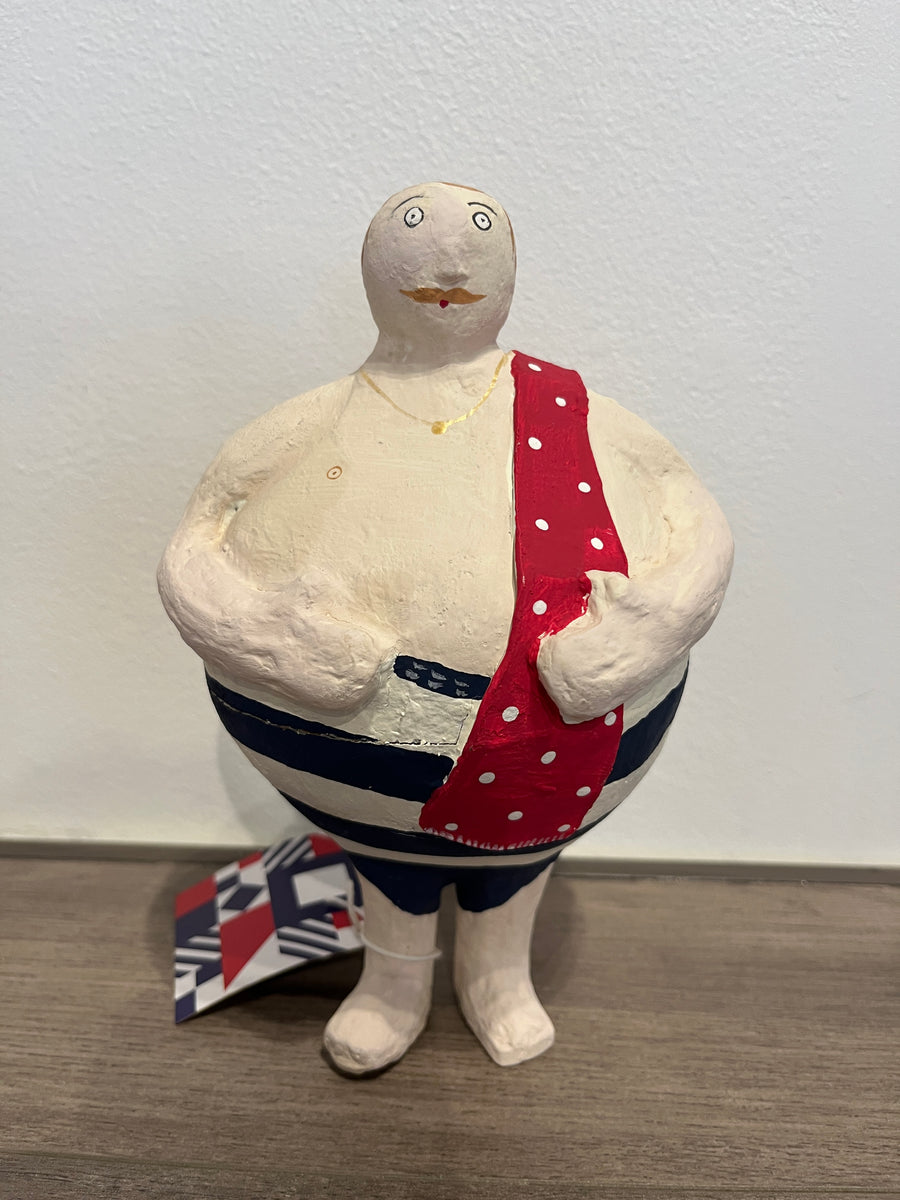 Bather with Navy and White Trunks Paper Mache