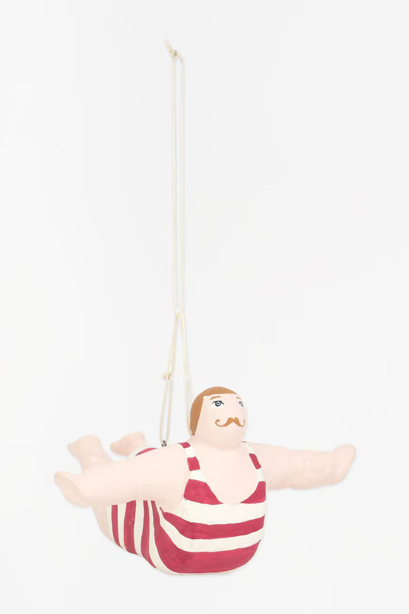 Bather w/ Striped Swimsuit, Paper Mache, L: 5.7" - W: 6.1" - H: 3.5" (x2)