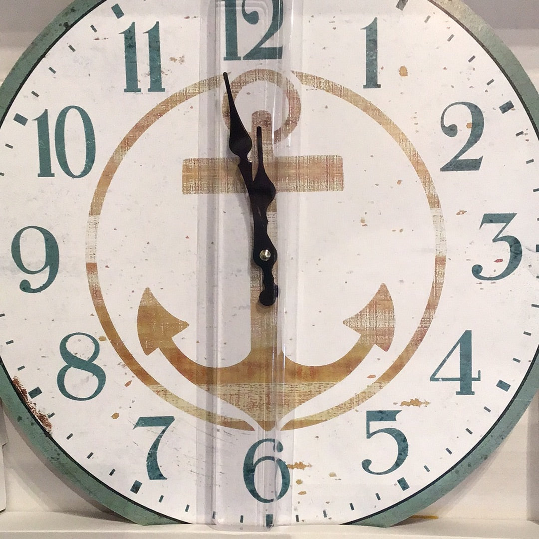 Anchor Clock Distressed Wood
