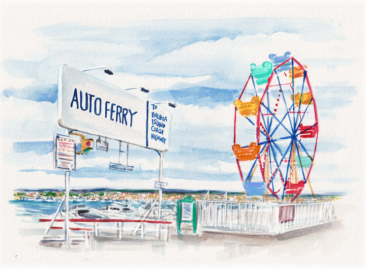 Ferry Sign & Ferris Wheel Note Card