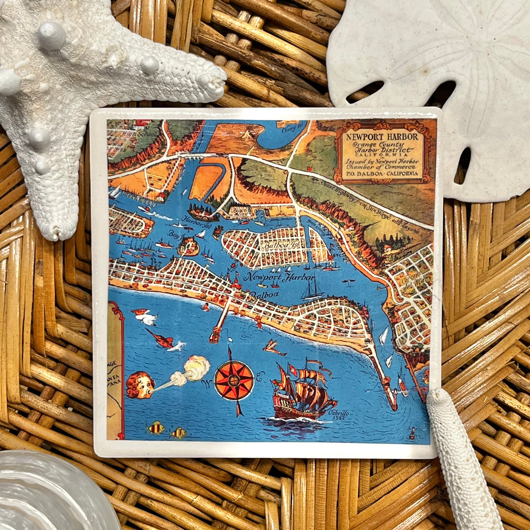 Newport Harbor Orange Country Harbor District Retro Map
