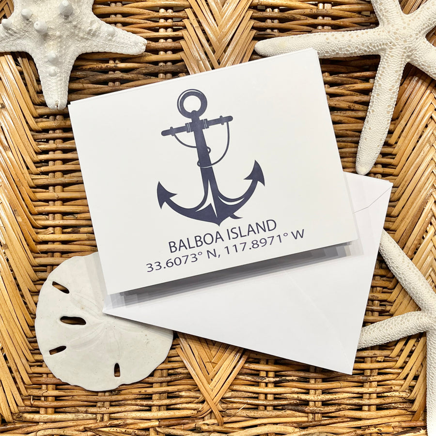 Balboa Island Anchor and Coordinates Notecard