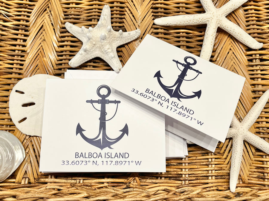 set of 10 Balboa Island Anchor and Coordinate notecards