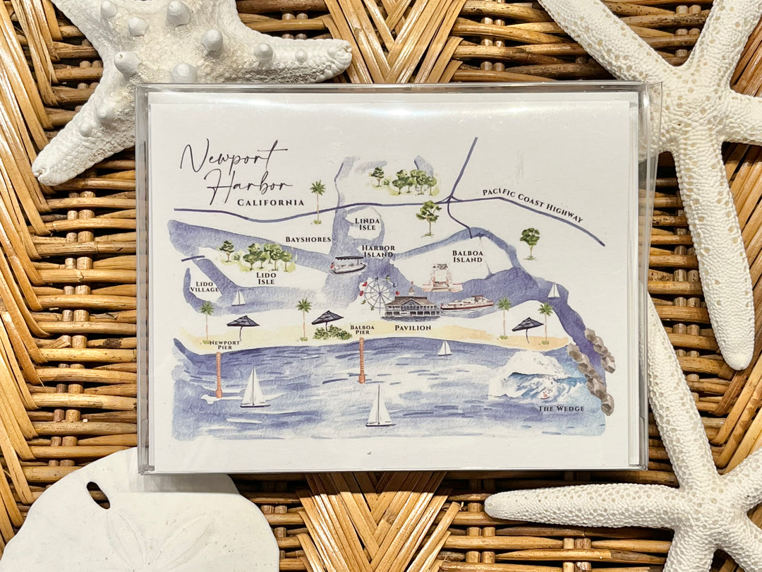 Newport Harbor Map Notecard Set of 10 Cards