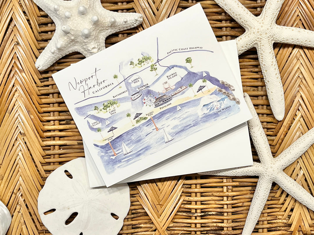Newport Harbor Map Notecard Set of 10 Cards
