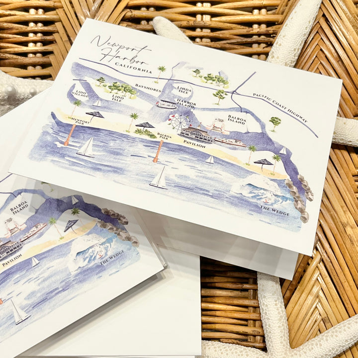 Newport Harbor Map Notecard Set of 10 Cards