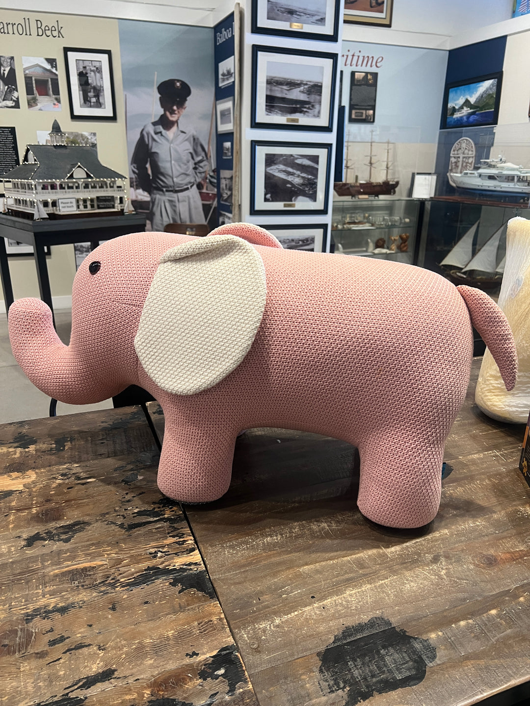 Cotton Knit Pink Elephant Stool