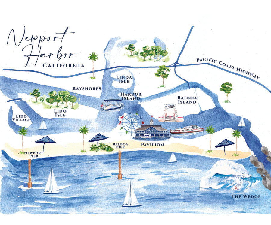 Newport Harbor Map Canvas 20x24