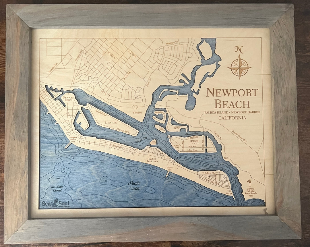 Newport Beach Engraved Map