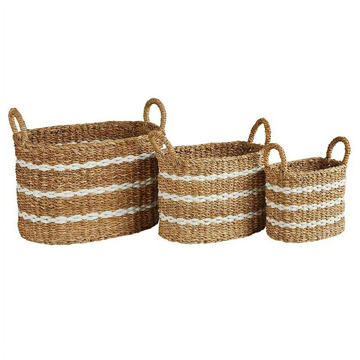 Oval Baskets Set of 3 Woven With Handles