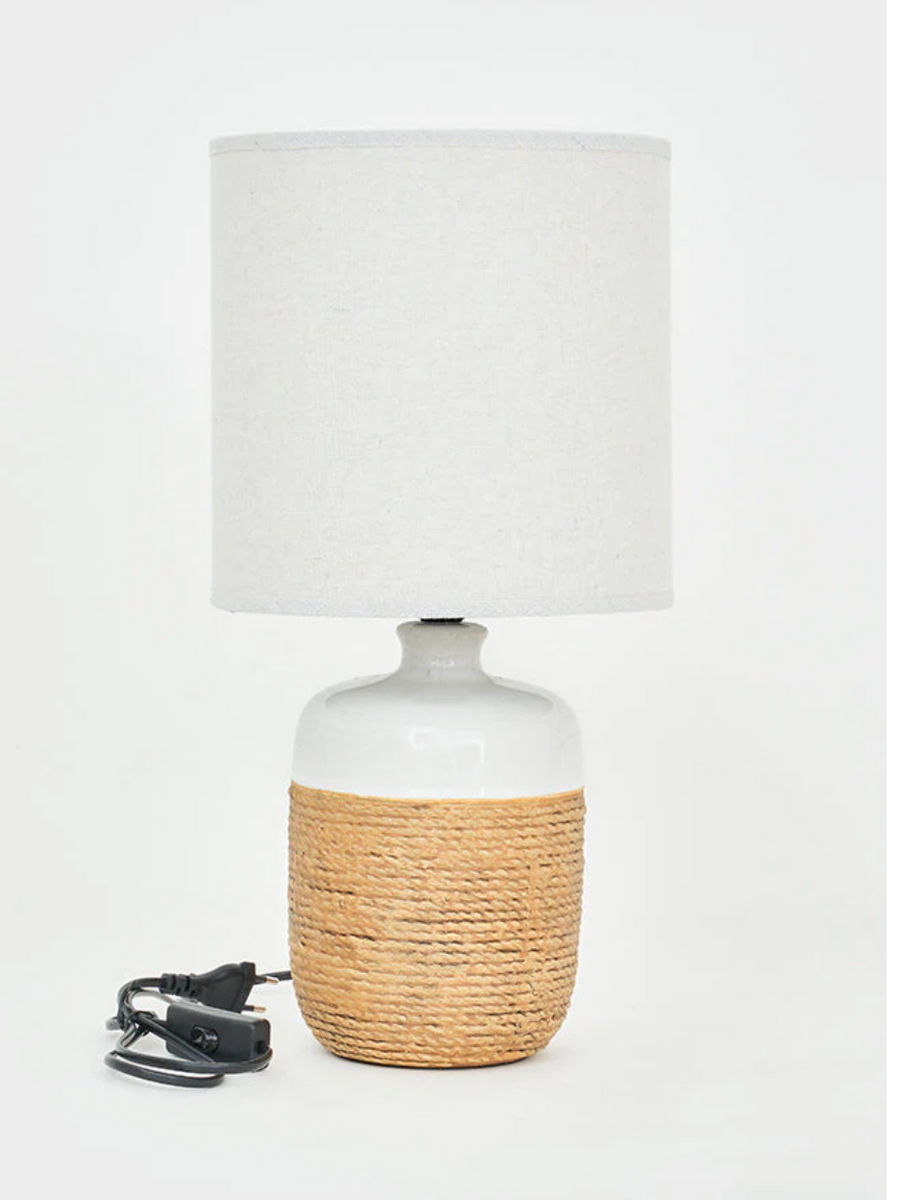 Two-Tone Faux Rope Lamp, Ceramic & Canvas