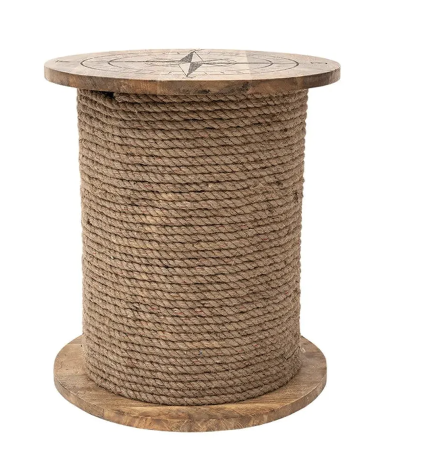 Compass Rose Wood Table Top on Wrapped Rope Base