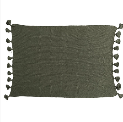 Cotton Knit Throw with Tassels Olive Green