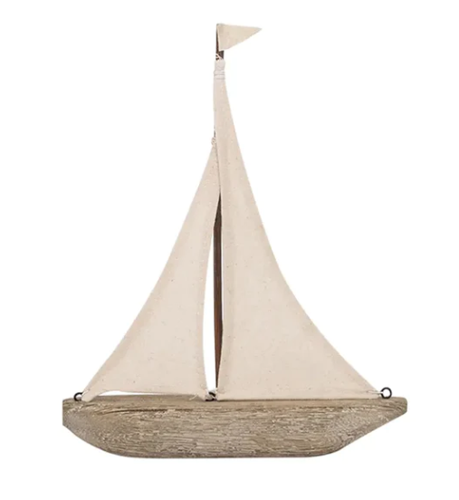 Sailboat with Canvas Sail Large Wood Natural