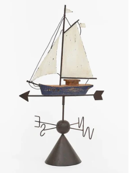 Sailboat Tabletop Weather Vein Wood and Metal Blue