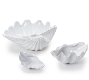 Fluted Clam Shell White Set of 3 Ceramic