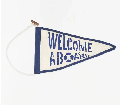 Welcome Aboard Burgee Small Blue and Natural