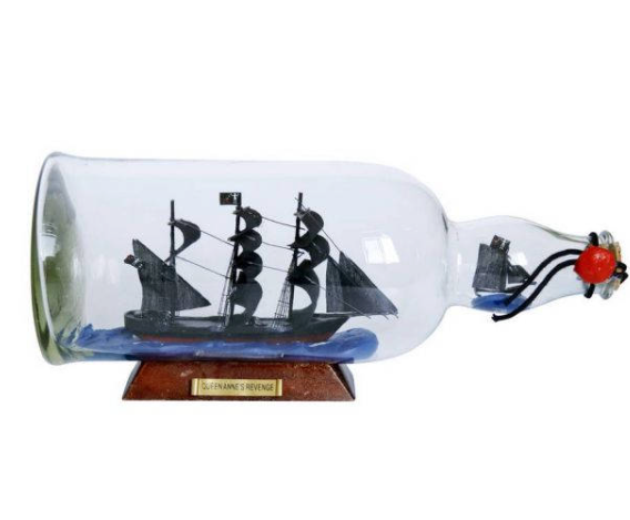 Blackbeards Queen Annes Revenge Model Ship in Bottle 11"