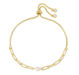 Delicate Link Chain with Pearl Pulley Bracelet Gold