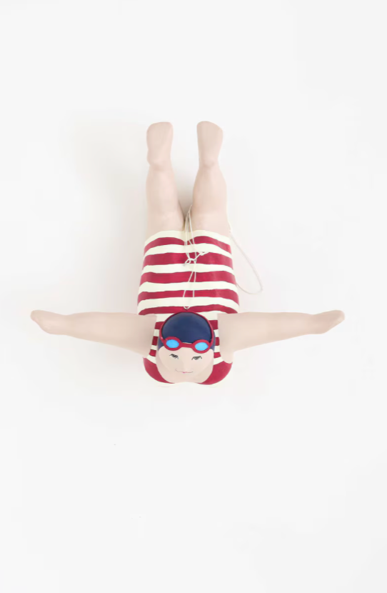 Woman Bather with Red Striped Swimsuit Paper Mache