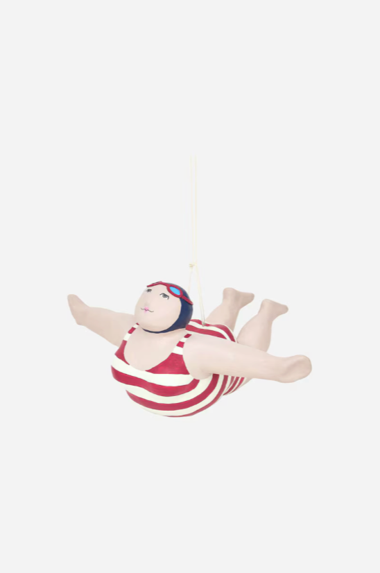 Woman Bather with Red Striped Swimsuit Paper Mache