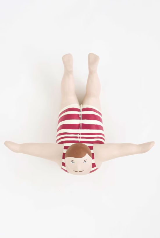 Man Bather W/ Red Striped Swimsuit, Paper Mache, Red/White, Lg