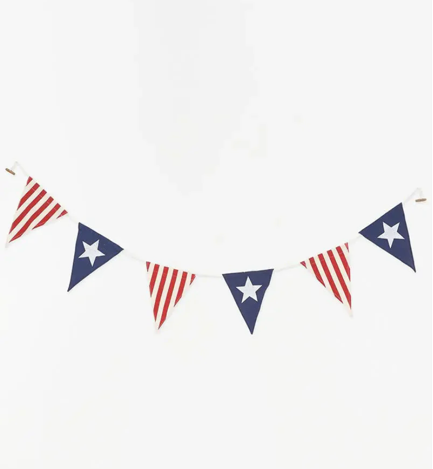 Bunting flag set with red, white, and blue colors on a white background