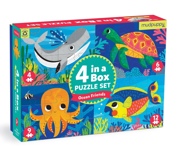 Ocean Friends 4-in-a-Box Puzzle Set