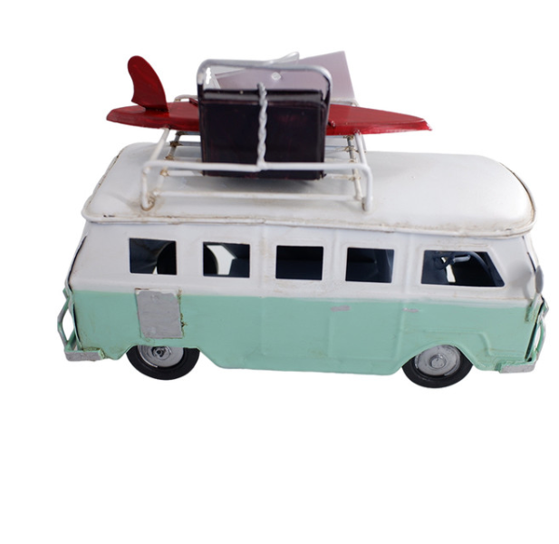 VW Bus Van with Surfboard Turq.