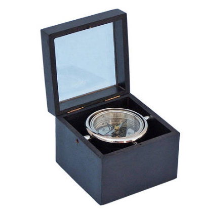 Chrome Lifeboat Compass w/ Rosewood Box 5"