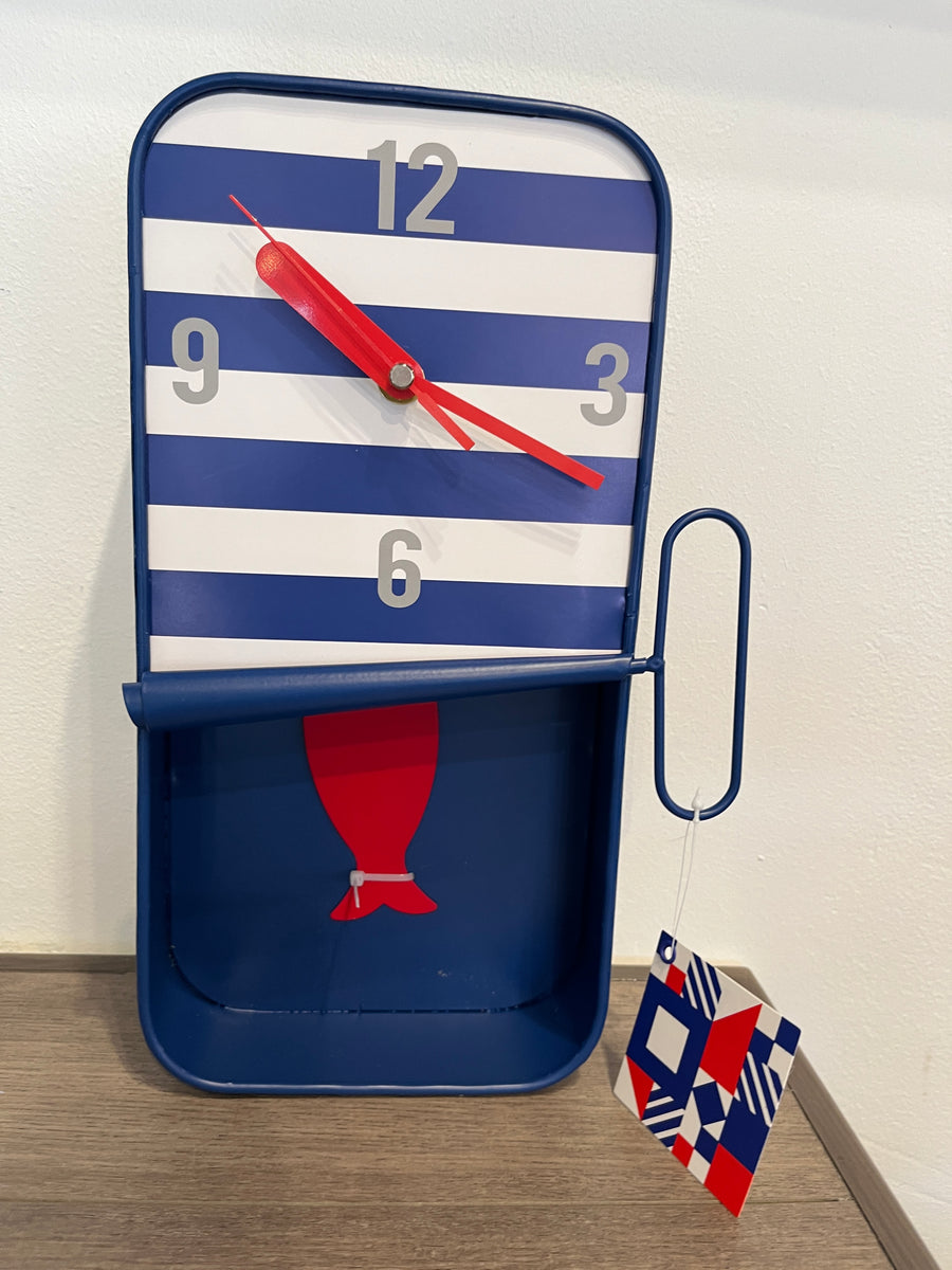 Tin Can Clock Metal, Blue and Red