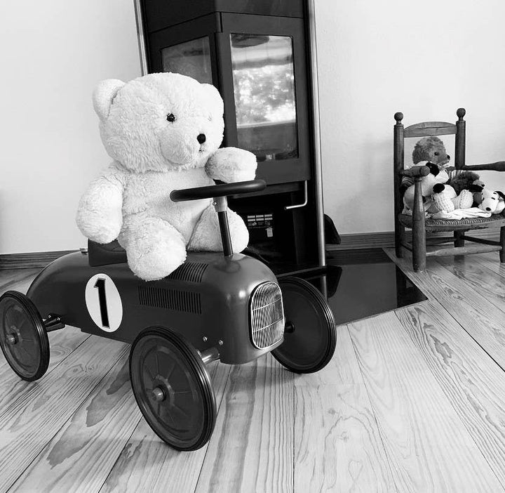 White Classic Vintage Race Car Ride-On Vehicle