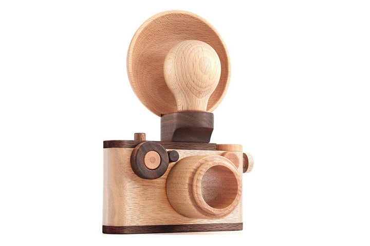 35mm Camera with A Wood Flash Bulb Reflector
