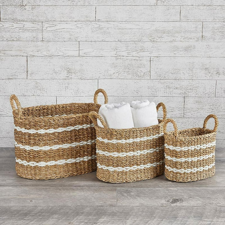 Oval Baskets Set of 3 Woven With Handles
