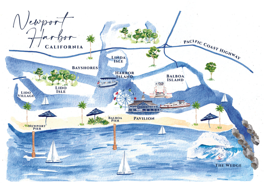 Newport Harbor Map Print with Matte