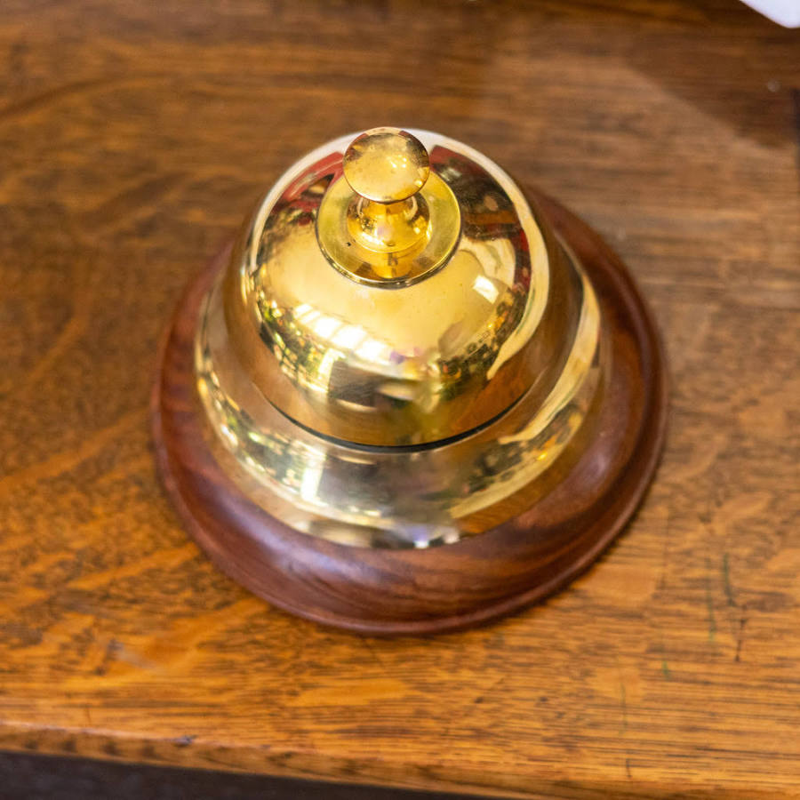 Batela Large Brass and Wood Desk Bell