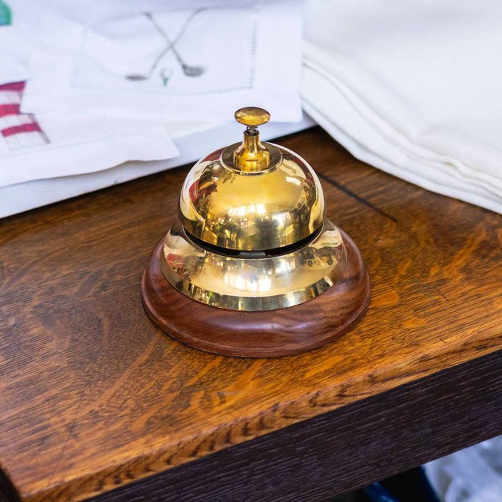 Batela Large Brass and Wood Desk Bell