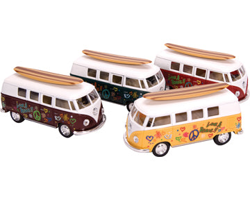 VW Bug with Surfboard,  VW Van and Surfboard or Woody PullBack Toy