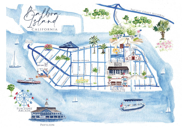Balboa Island Map Canvas 11x14